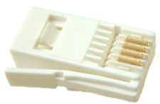 The BT plug used for analog PSTN connections in the UK (note only pins 2–5 are present)